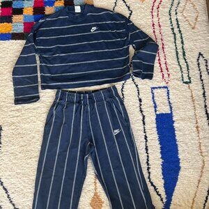 NIKE Sportswear Pants & Sweatshirt Set Small Navy + White Striped